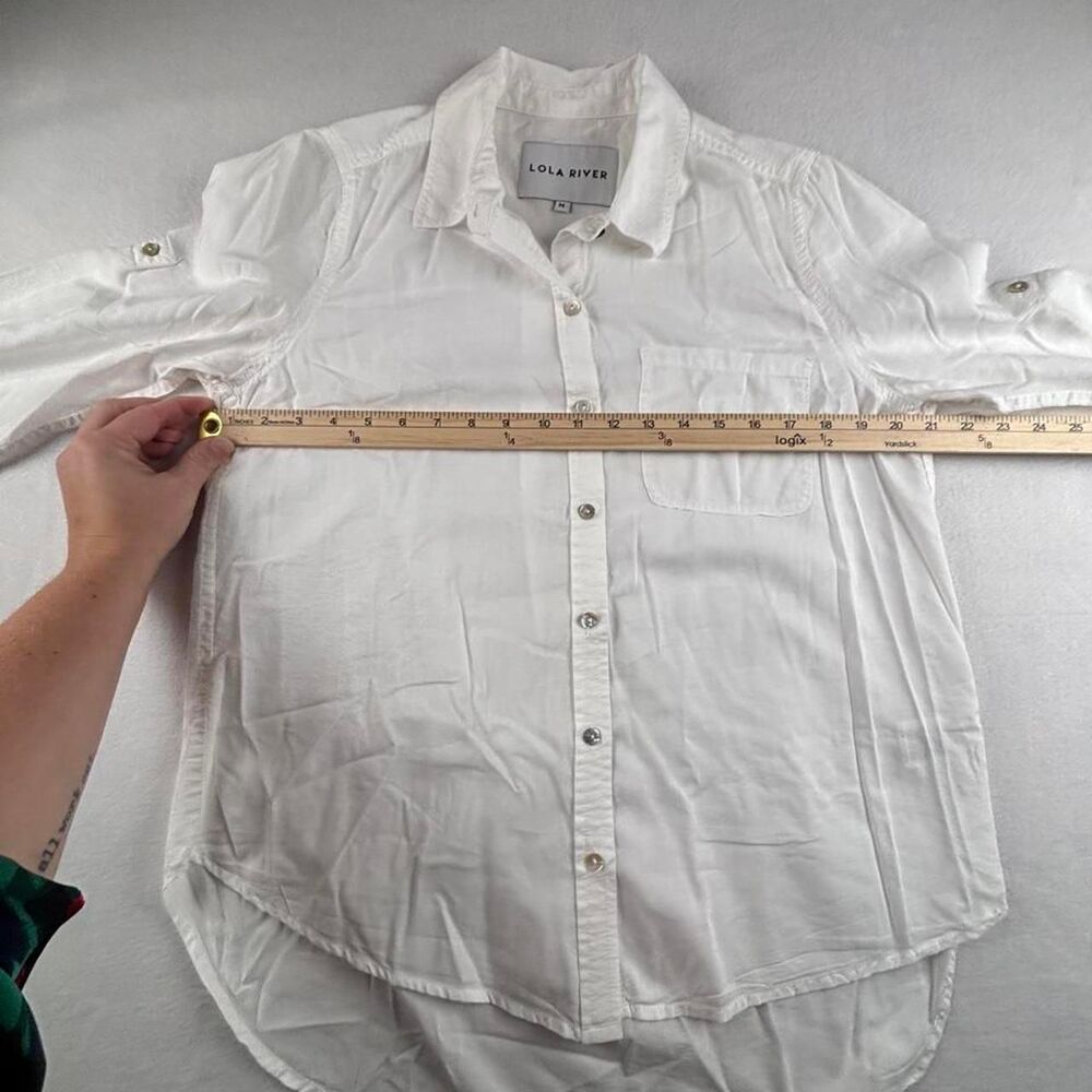 Lola River White Button Up Shirt Womens M Cotton Modal Oversized Tunic Blouse - Picture 4 of 7